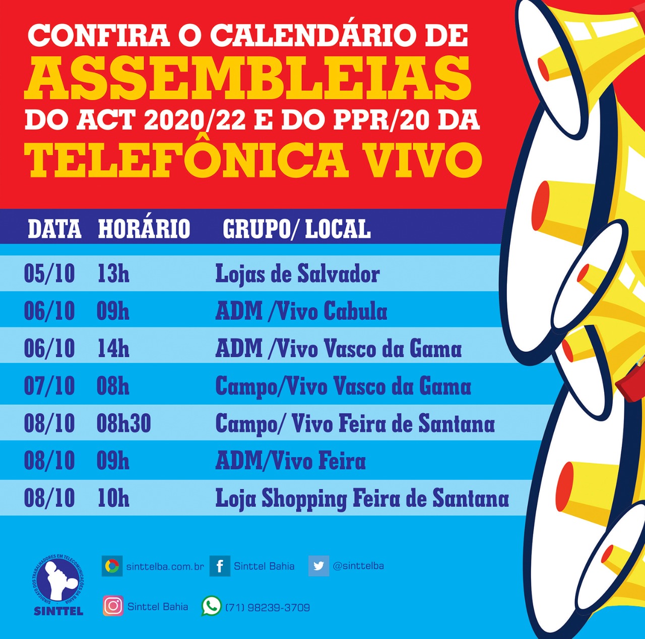 Sinttel convoca assembleias de ACT e PPR da TelefÃ´nica/Vivo